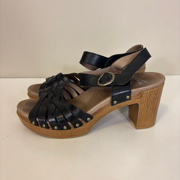 Dansko Black Leather Braided Top Heeled Clog Sandals Size 10.5-11 - Picture 1 of 10